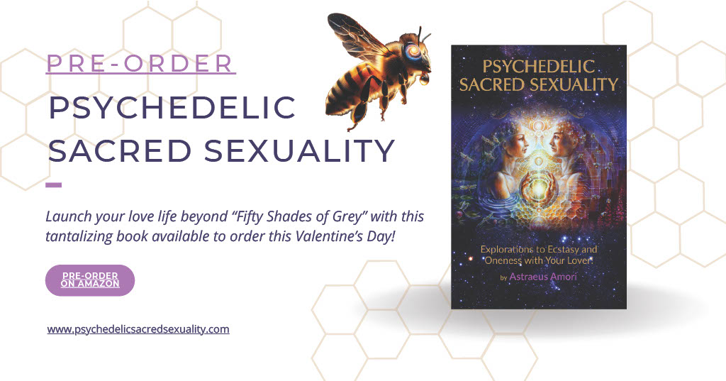 White background with honeycomb trim, a photo of a bee, a photo of the book, and a purple pre-order button