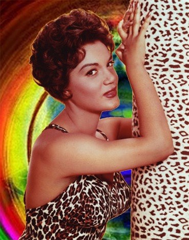 Connie Francis posing in leopard-skin attire