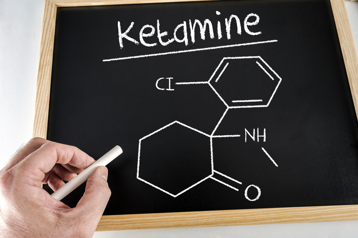 Conceptual diagram of ketamine drawn with chalk on a blackboard