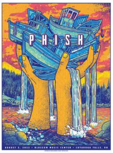 Phish at Blossom Music Center 2022 poster with two hand holding boat