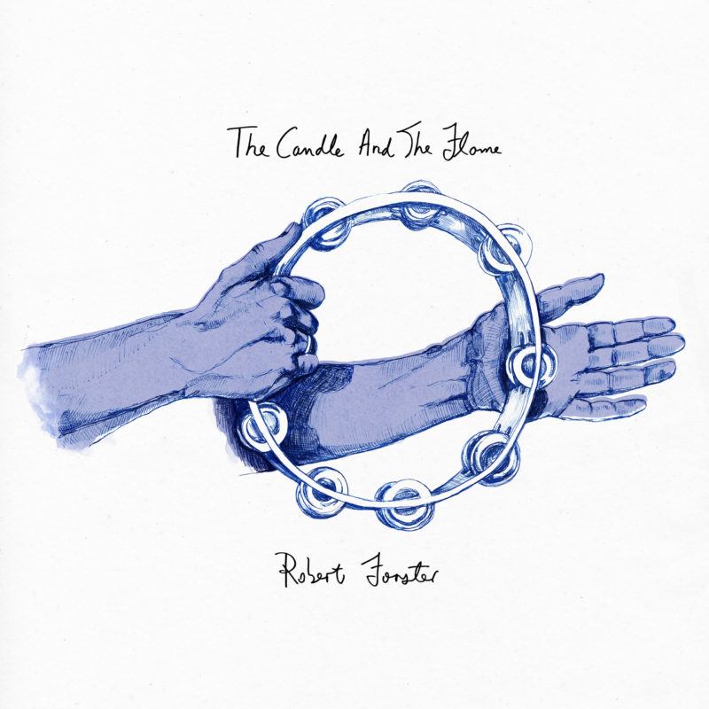 Drawing of two arms with one hand holding a tambourine and the other hand positioned for tapping with artist name and album title hand-written on white background