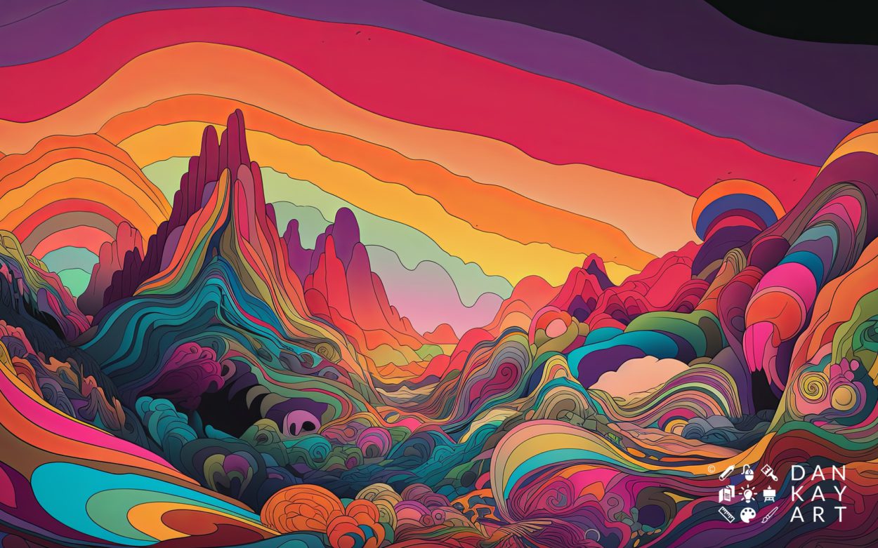 Psychedelic landscape with brilliant neon colors