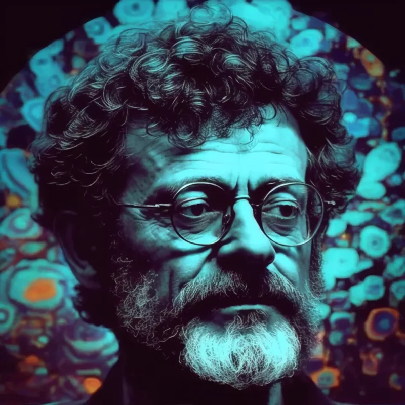 AI image of Terence McKenna with psychedelic background