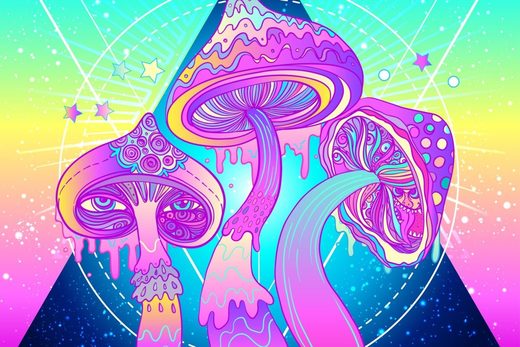 Colorful artwork depicting magic mushrooms