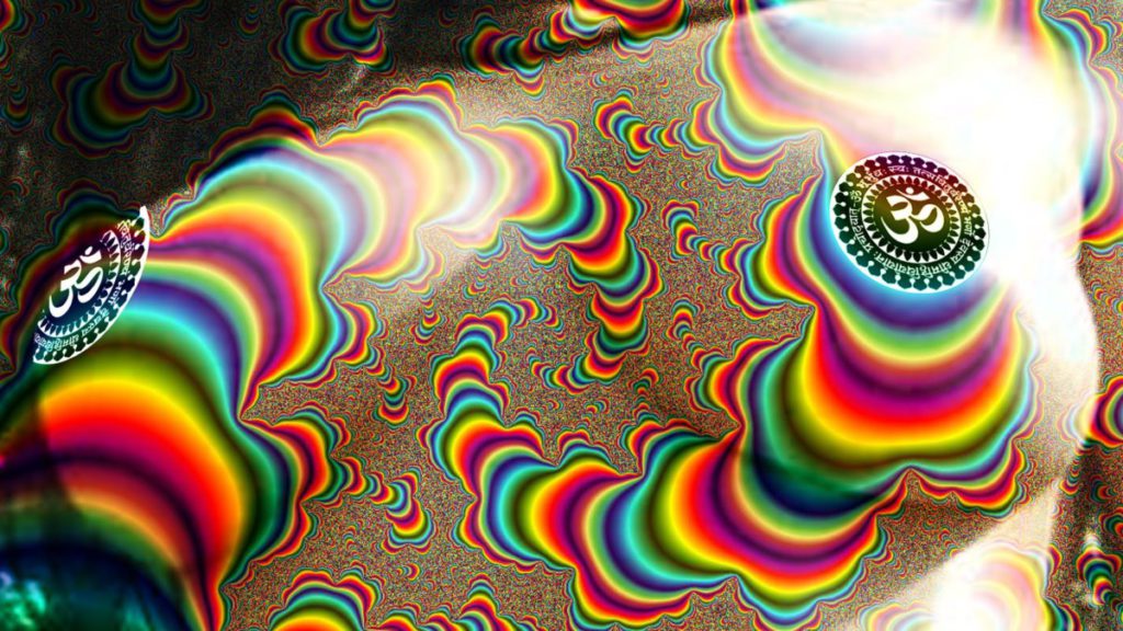 Image of a woman's chest with psychedelic swirls obscuring it