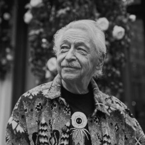 Black and white photo of Peter Stampfel as old man