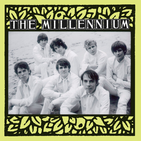 Black and white photo of the seven members of The Millenium set inside a frame that resembles the album cover